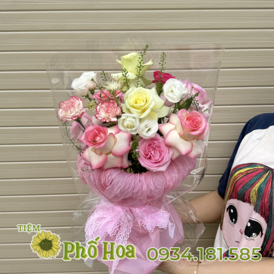 Bó tròn đứng tông hồng 