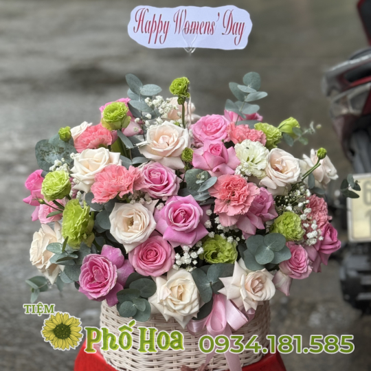 Giỏ hoa chúc mừng tông hồng