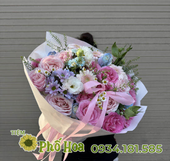 Bó tròn tông hồng mix