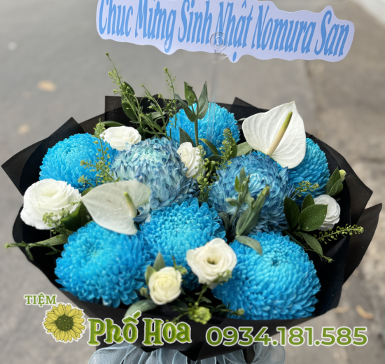 Bó cúc mẫu đơn tông xanh